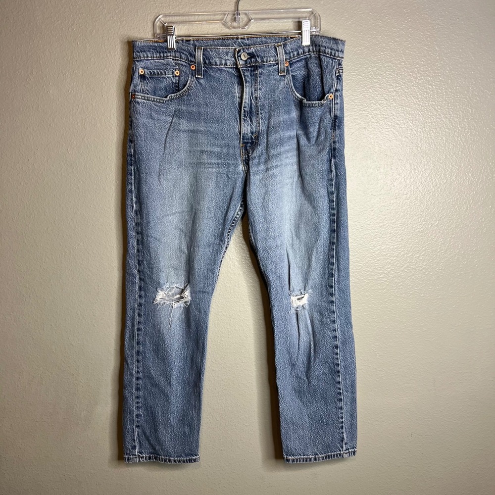 Levi 502 Taper Jeans 38x30 (Actual 36x26.5) Ankle Crop Short Distressed Grunge